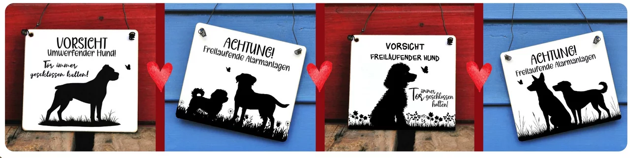 Hundeschilder mit Name, Wunschtext und Rasse nach Wunsch - humorvolle individuelle Geschenkidee für Hundefreunde