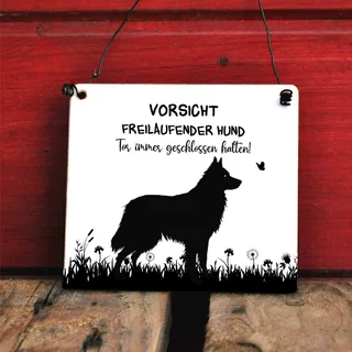Hundeschild fürs Gartentor: Vorsicht freilaufender Hund - Border Collie, Australian Shepherd